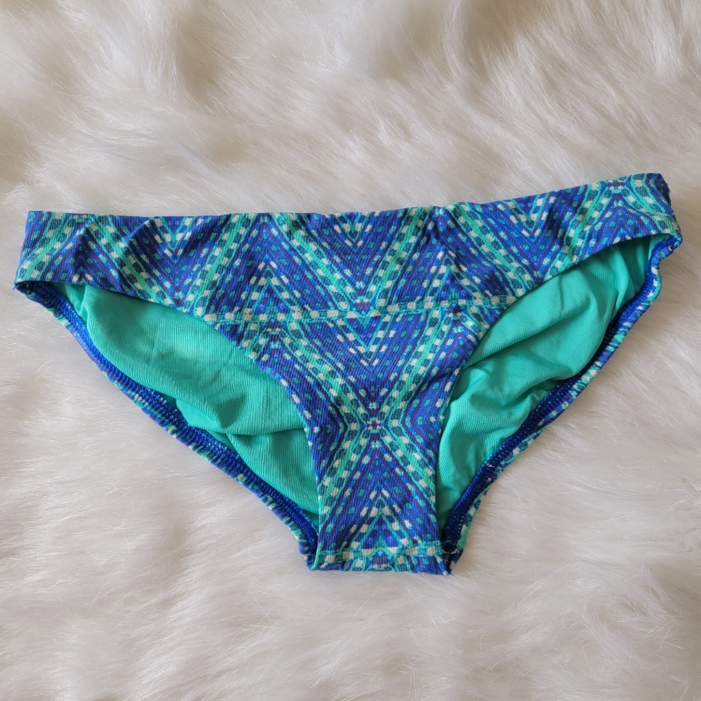 echo design beach Bikini Bottom Aztec Print Low Rise XS NWT Purple Aqua Upf 50+